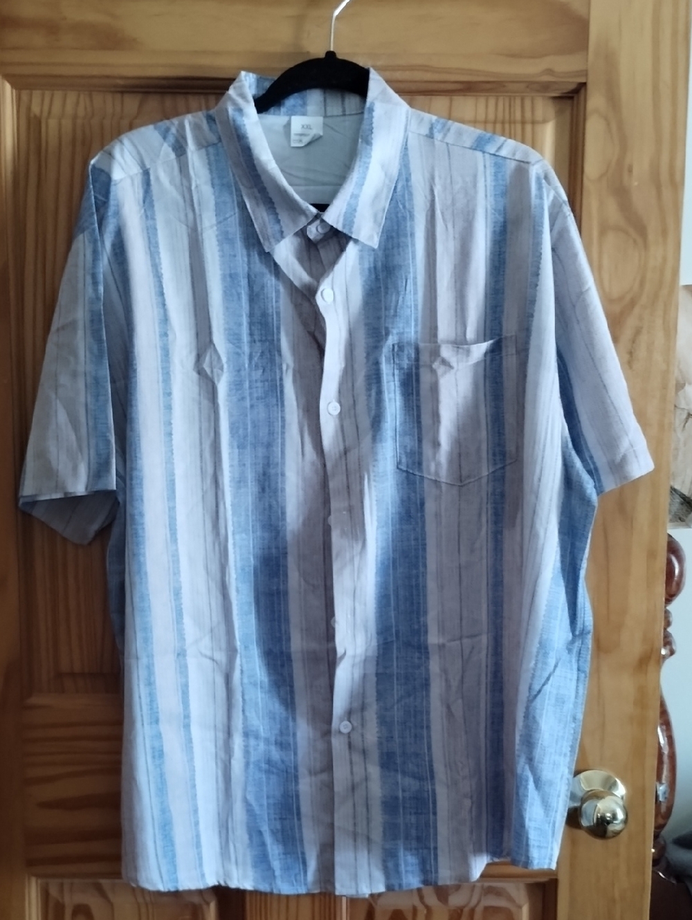 Men's Short-Sleeve Striped Button-Up Shirt - Blue & White